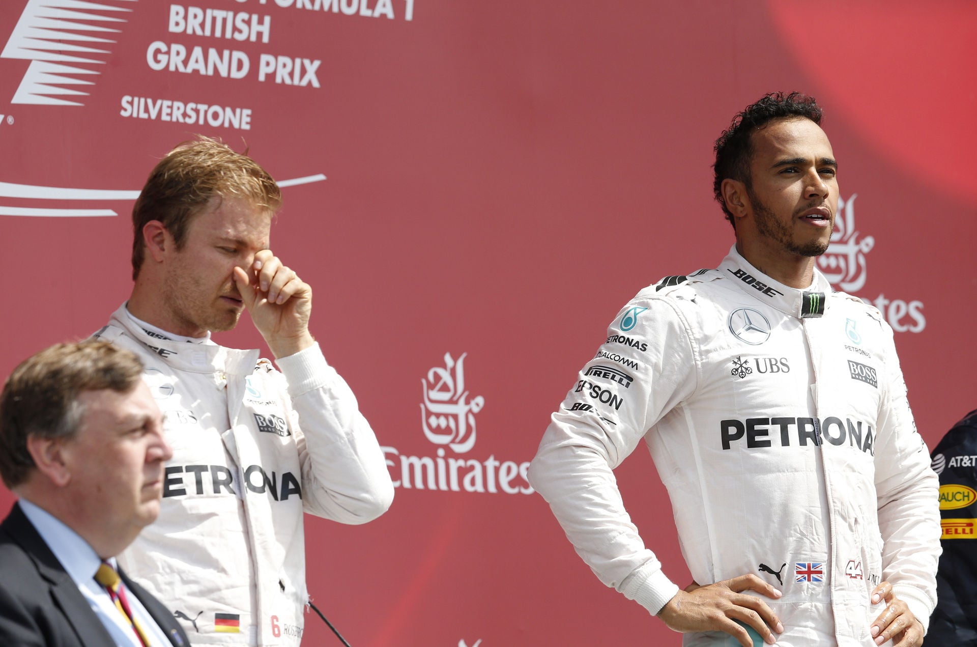 Mercedes' Lewis Hamilton with second placed Nico Rosberg after winning the race (REUTERS)