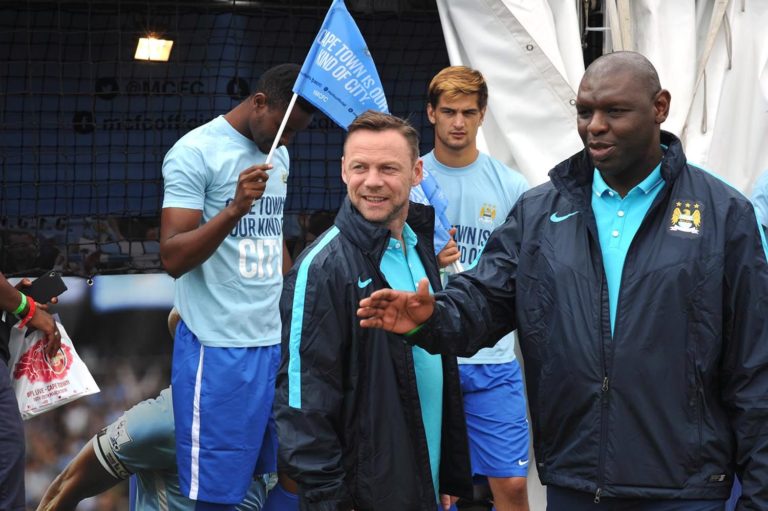 Shaun Goater and Paul Dickov during the Premier League Live event (Reuters)