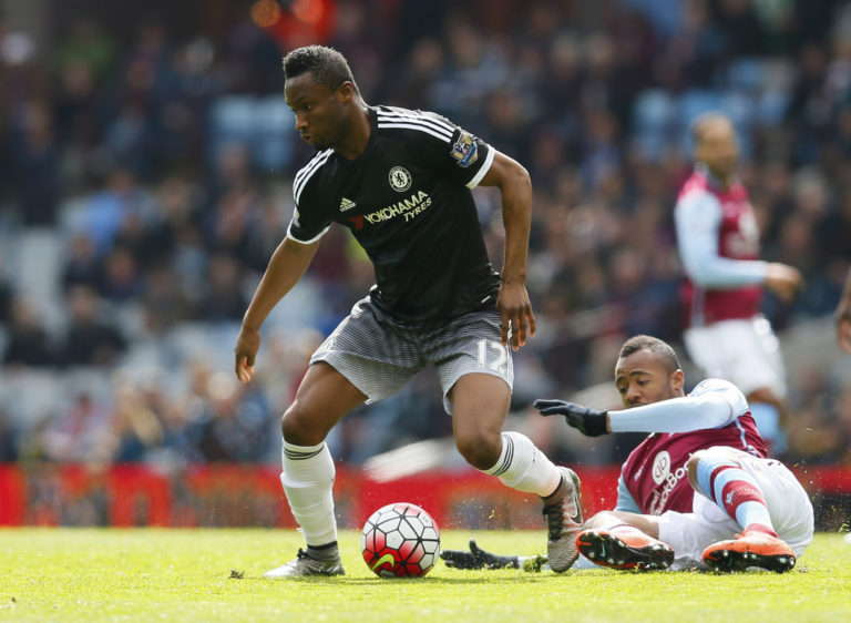Chelsea's John Obi Mikel in action with Aston Villa's Jordan Ayew (Reuters)